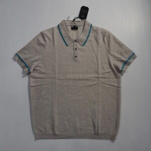 Club Room Sweater Womens Large Tan Cashmere Luxury Short Sleeve Polo Collar